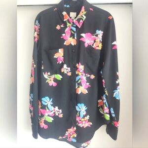 A New Day Floral Black Women's Long Sleeve Blouse Size Large NWOT